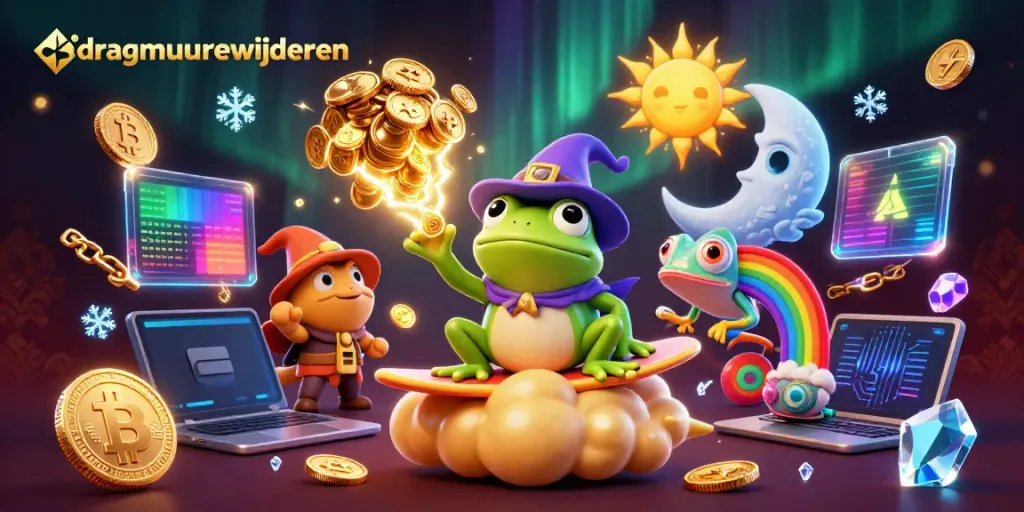 Draagmuur verwijderen met gouden munten en een kleurrijke chameleon in een casinothema.